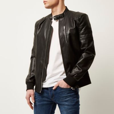 Black leather-look racer jacket
